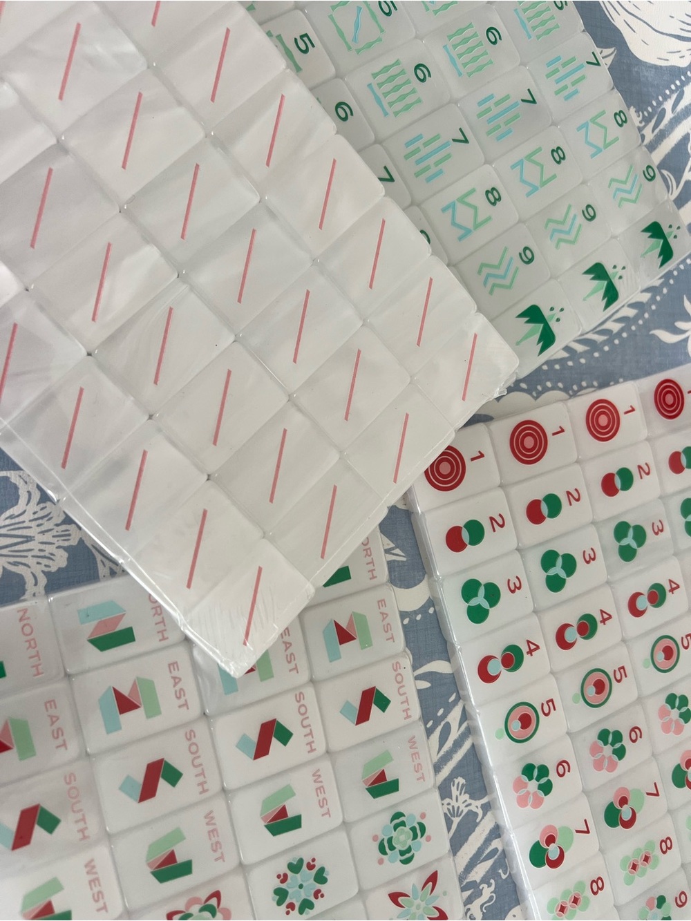 Minimal Modern Mahjong Tile Set - Pearly White with Pink, Blue and Green Accents